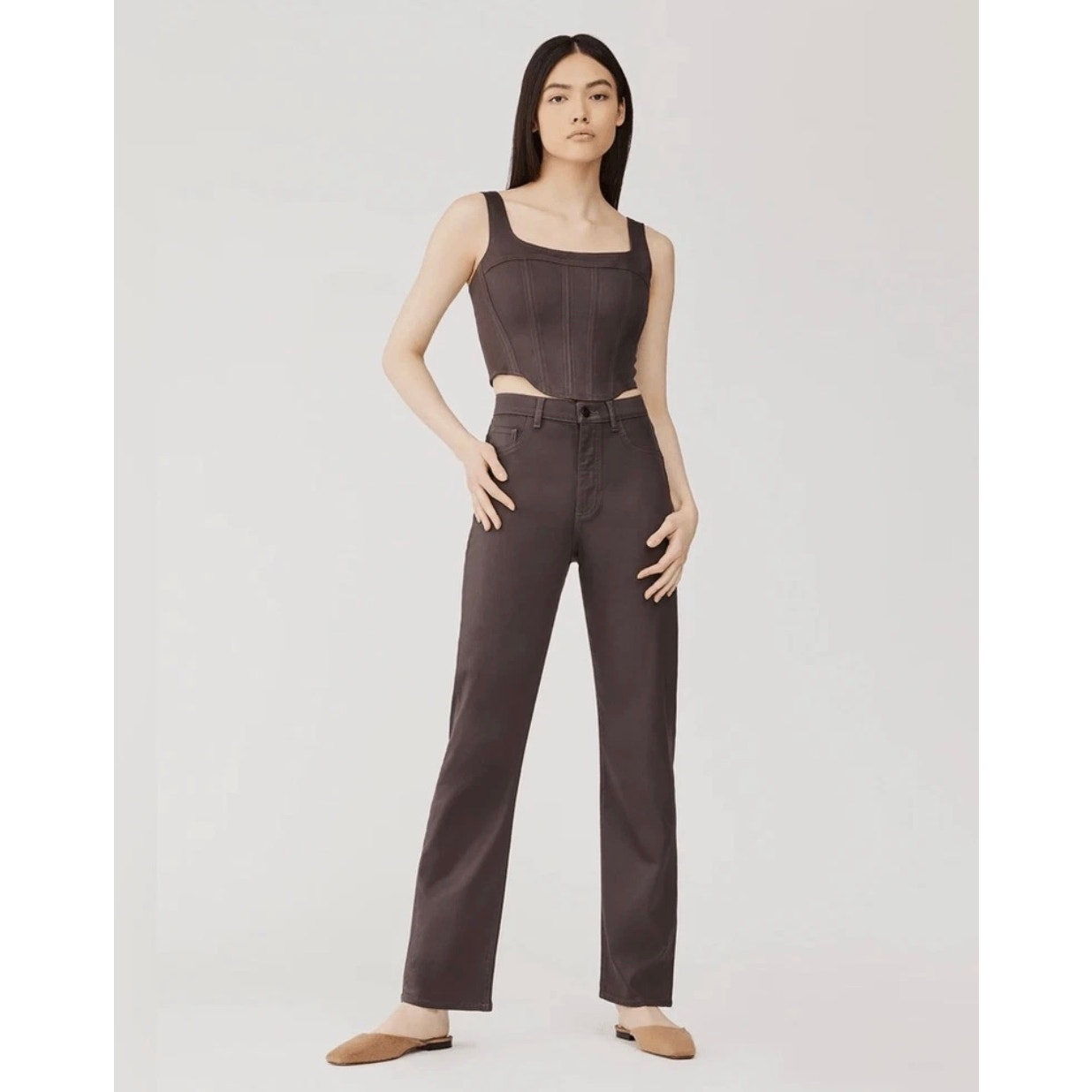 Dl1961 Womens 32 Dark Brown Emilie Straight Stretch High Rise Zip Causal Pants